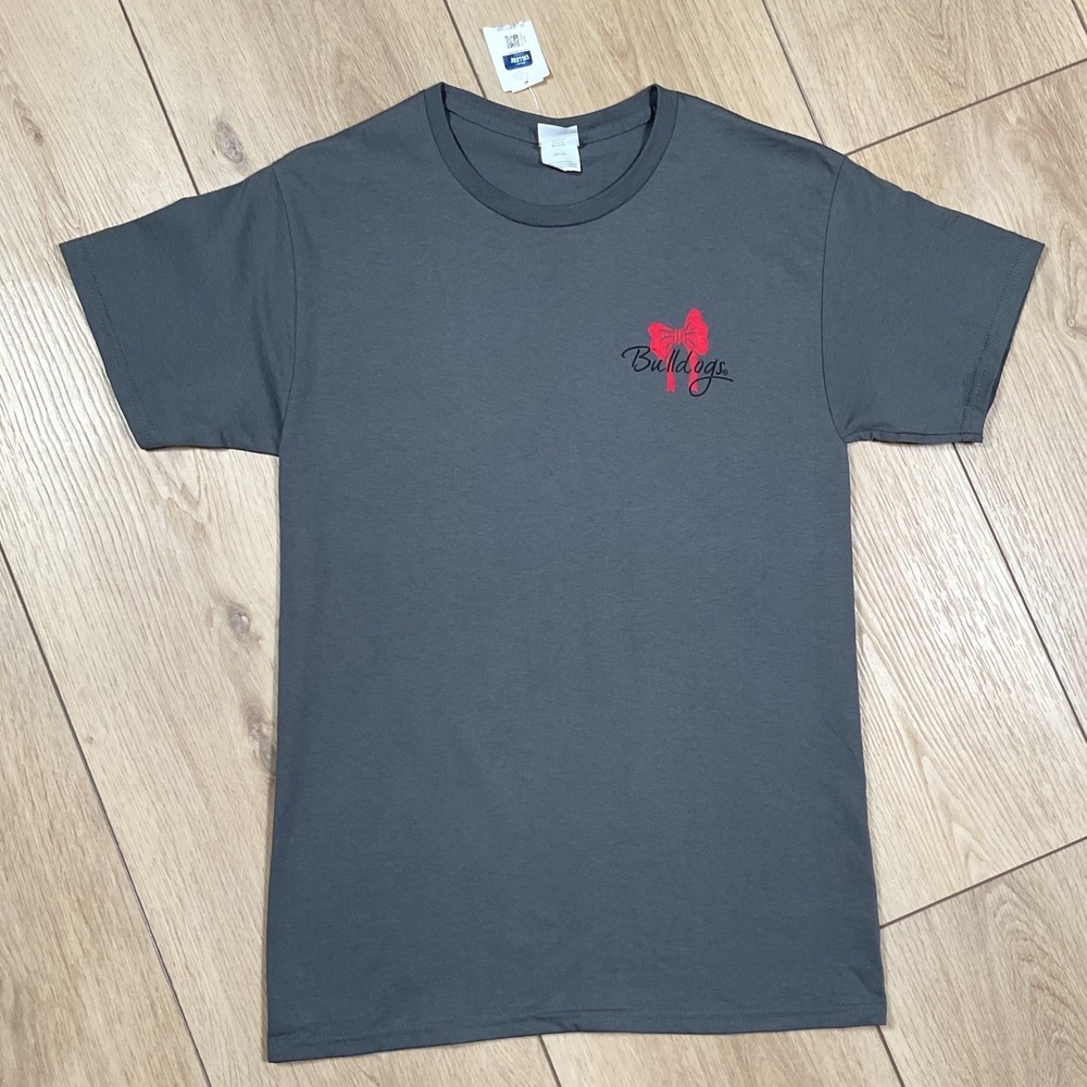 Hanes Authentic Georgia Bulldogs T-Shirt Womens Small Gray with Red Bow‎ NWT
